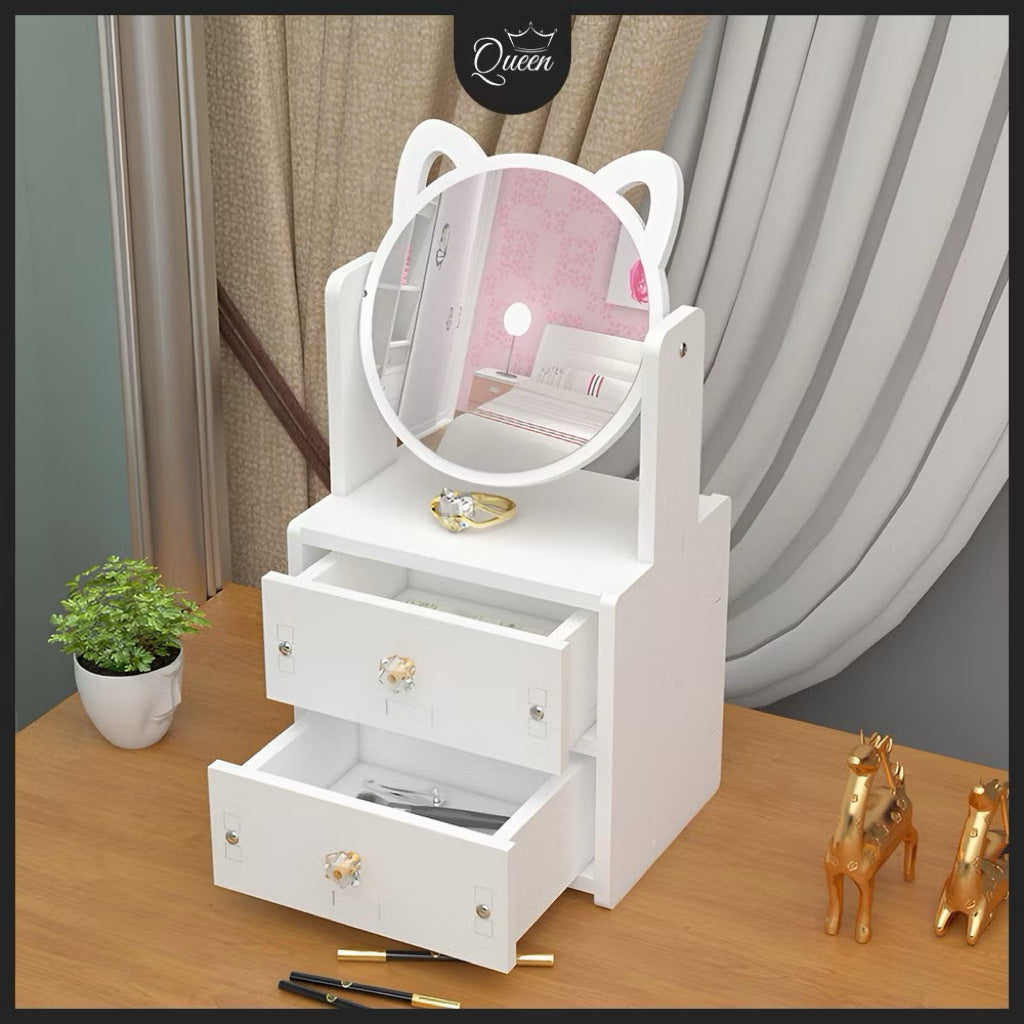 Pekanbaru Rak Cermin Make Up 2 Susun / Tempat Kosmetik Cermin Dengan 2 Laci / Kotak Penyimpanan Dengan Cermin Laci