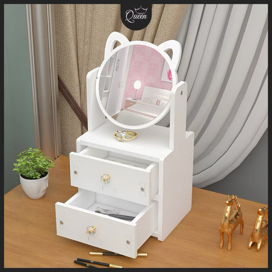 Pekanbaru Rak Cermin Make Up 2 Susun / Tempat Kosmetik Cermin Dengan 2 Laci / Kotak Penyimpanan Dengan Cermin Laci