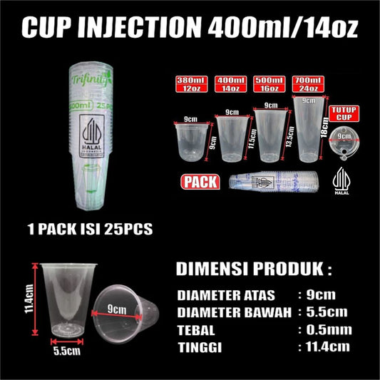 Pekanbaru Cup Injection 12Oz 14Oz 16Oz 22Oz Bening Anti Tumpah Bahan PP Halal Untuk Minuman Panas dan Dingin