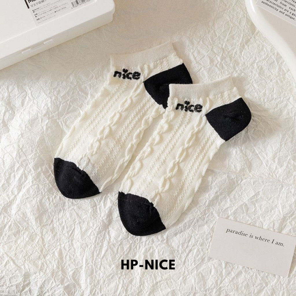 Pekanbaru Kaos Kaki Hitam Putih Pita Pendek Simple Aesthetic Renda Black White Sock Nice Rajut
