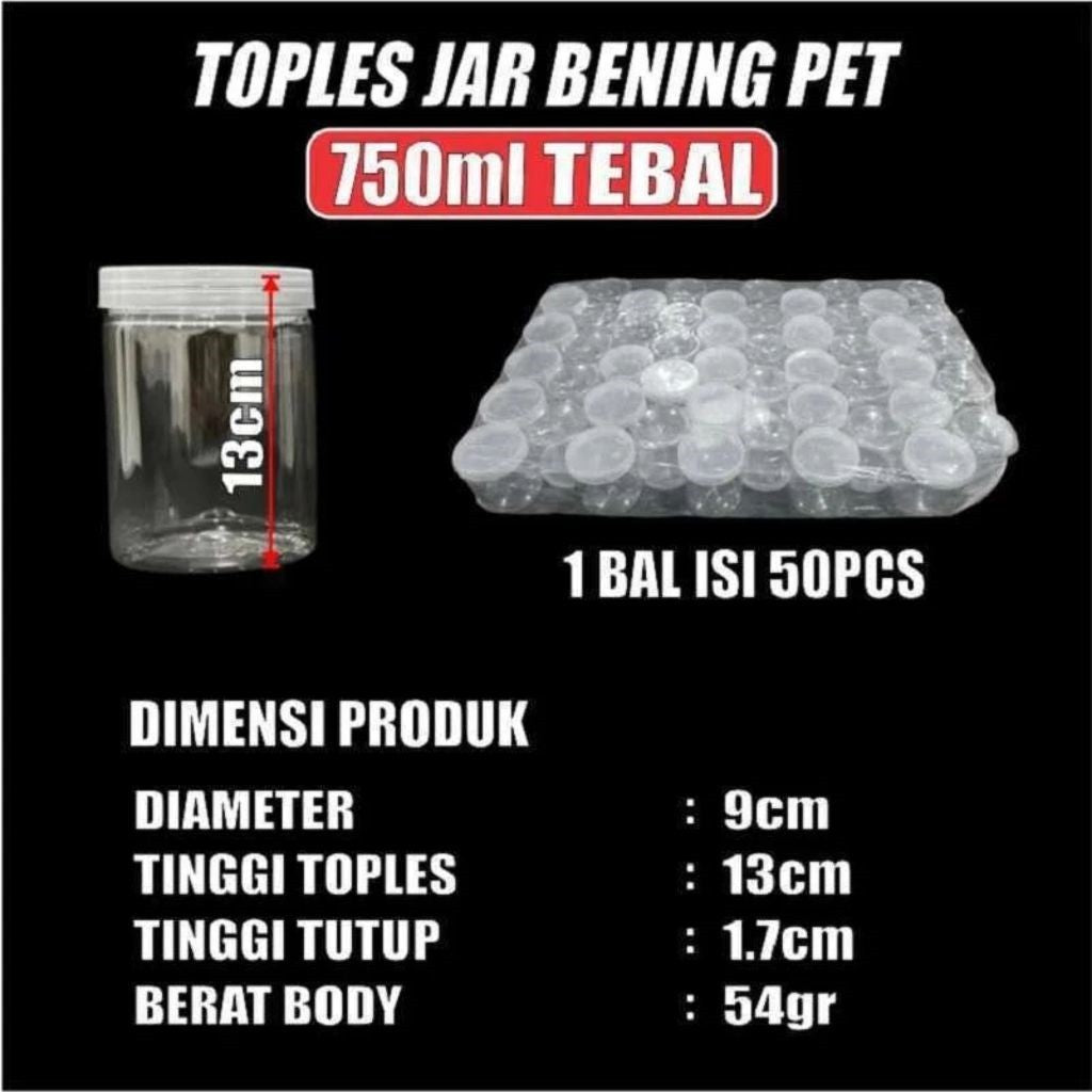 Pekanbaru 1 Pcs Toples Jar Bening PET  Foodgrade + Tutup Cocok untuk Kue Kering, Hampers,dan Souvenir