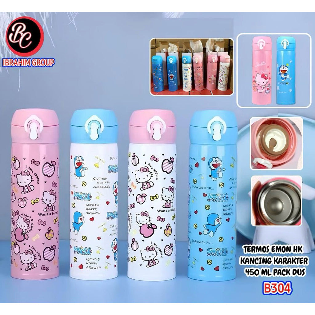 Pekanbaru Termos Kancing Safety Lock Doraemon Hello Kitty 500 ML / Termos Tahan Panas Dingin / Vacuum Flask Termos