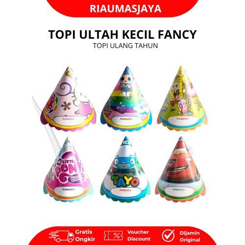 Pekanbaru Topi Kerucut Ulang Tahun Karakter/Topi Kerucut Acara/ Topi Ultah Fancy/ Topi Kerucut Karakter Anak2 (1 Pak Isi 10)