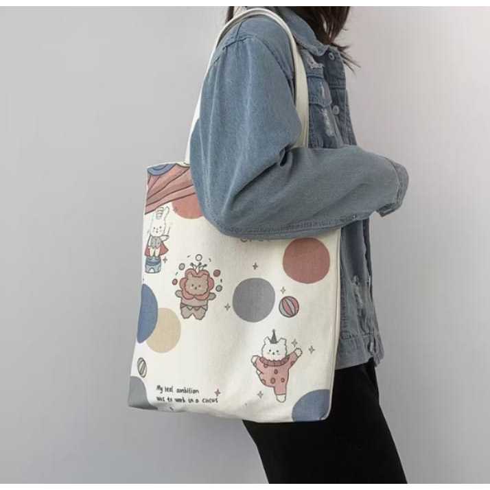Pekanbaru Tote Bag Wanita Simple Tote bag Printing Motif Aesthethic Tote Bag Canvas Resleting Full Colour Tas Sekolah Kuliah