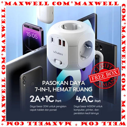 Pekanbaru Vivan Safety Socket Vps-H008A Multifuctional Rubik'S Cube Socket 7  In 1 / Lubang Stop Kontak / Colokan Listrik