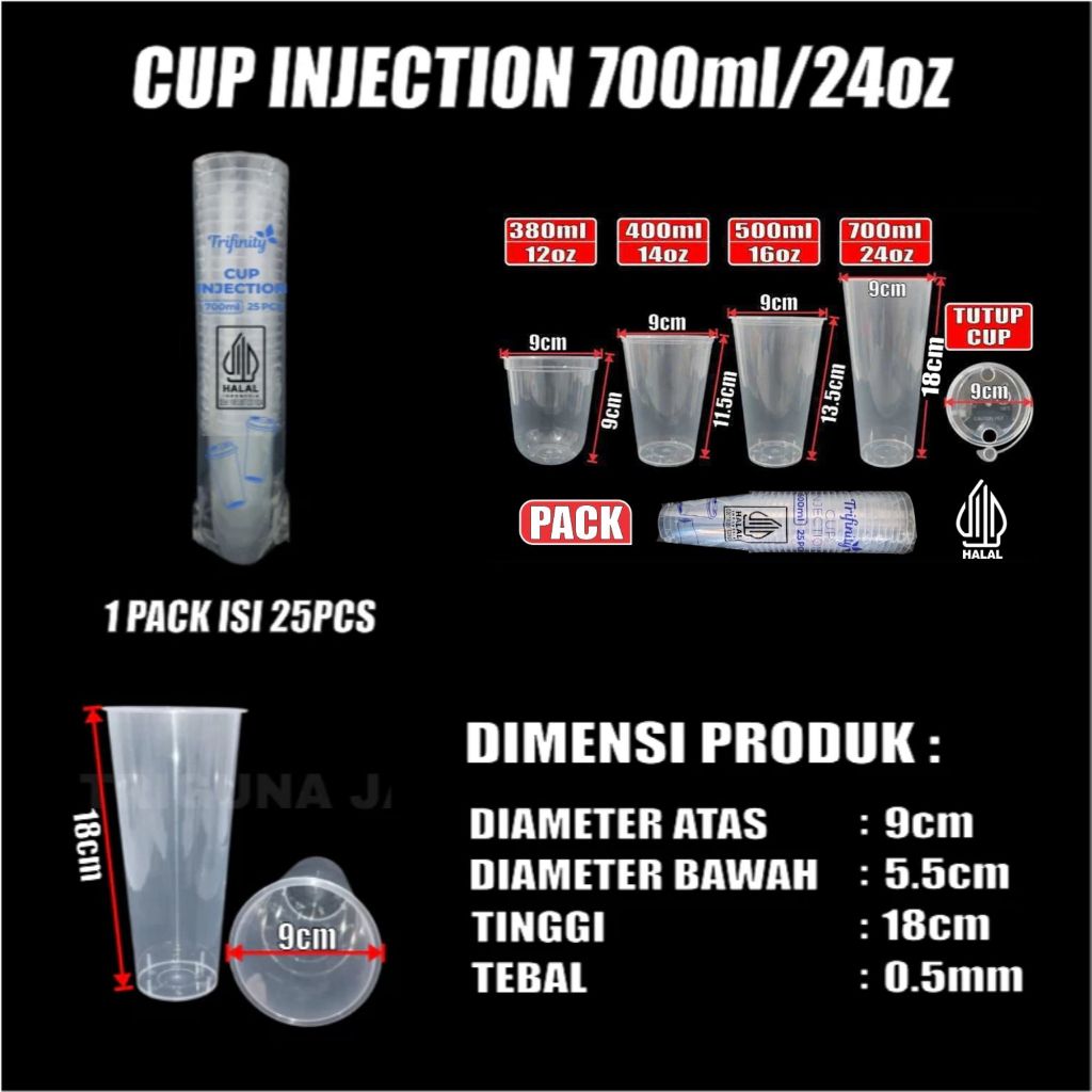 Pekanbaru Cup Injection 12Oz 14Oz 16Oz 22Oz Bening Anti Tumpah Bahan PP Halal Untuk Minuman Panas dan Dingin