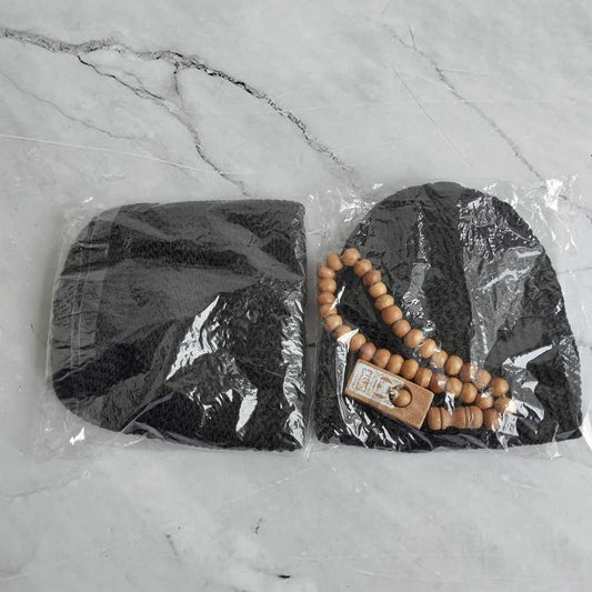 Pekanbaru HR-Peci Rajut Dewasa dan Tasbih Souvenir Haji/Umroh Hajatan Dll (Peci+ Tasbih) Paket 25pcs Peci Krem