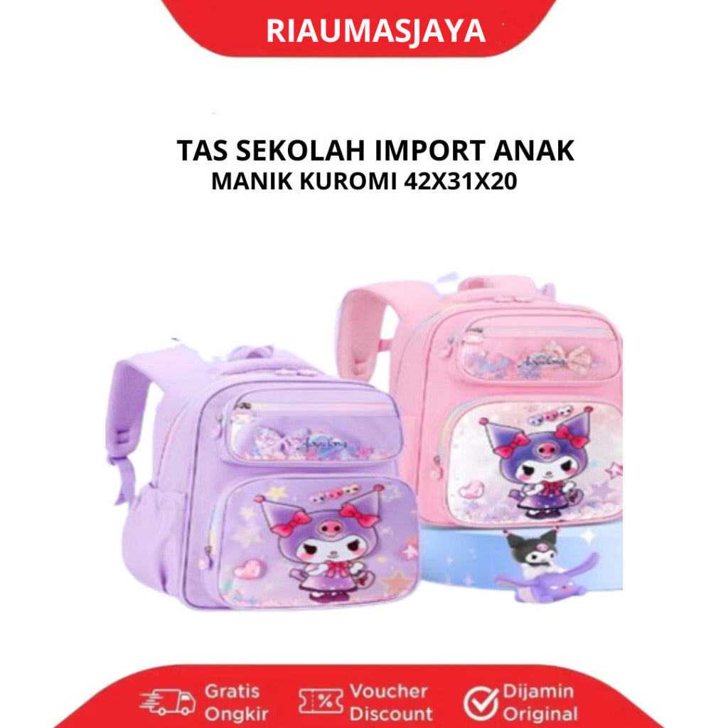 Pekanbaru Tas Sekolah / Tas Ransel Motif Kuromi Manik /Tas Ransel Import