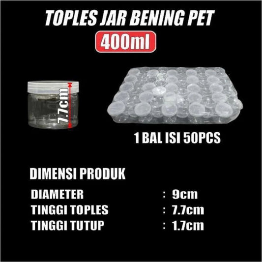Pekanbaru 1 Pcs Toples Jar Bening PET  Foodgrade + Tutup Cocok untuk Kue Kering, Hampers,dan Souvenir
