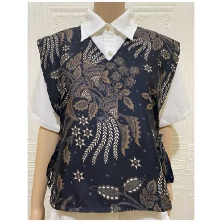 Pekanbaru Rompi Wanita Modern Tali Samping Vest Batik Leher V