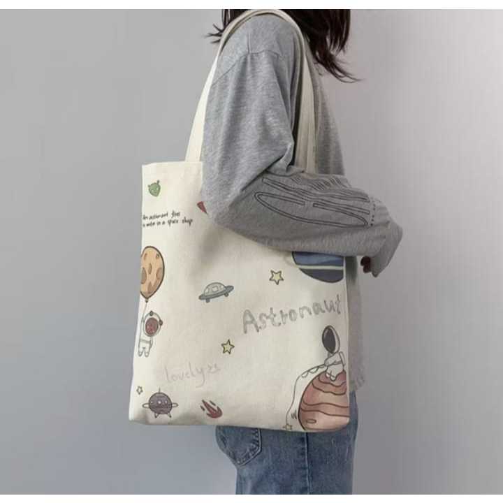Pekanbaru Tote Bag Wanita Simple Tote bag Printing Motif Aesthethic Tote Bag Canvas Resleting Full Colour Tas Sekolah Kuliah