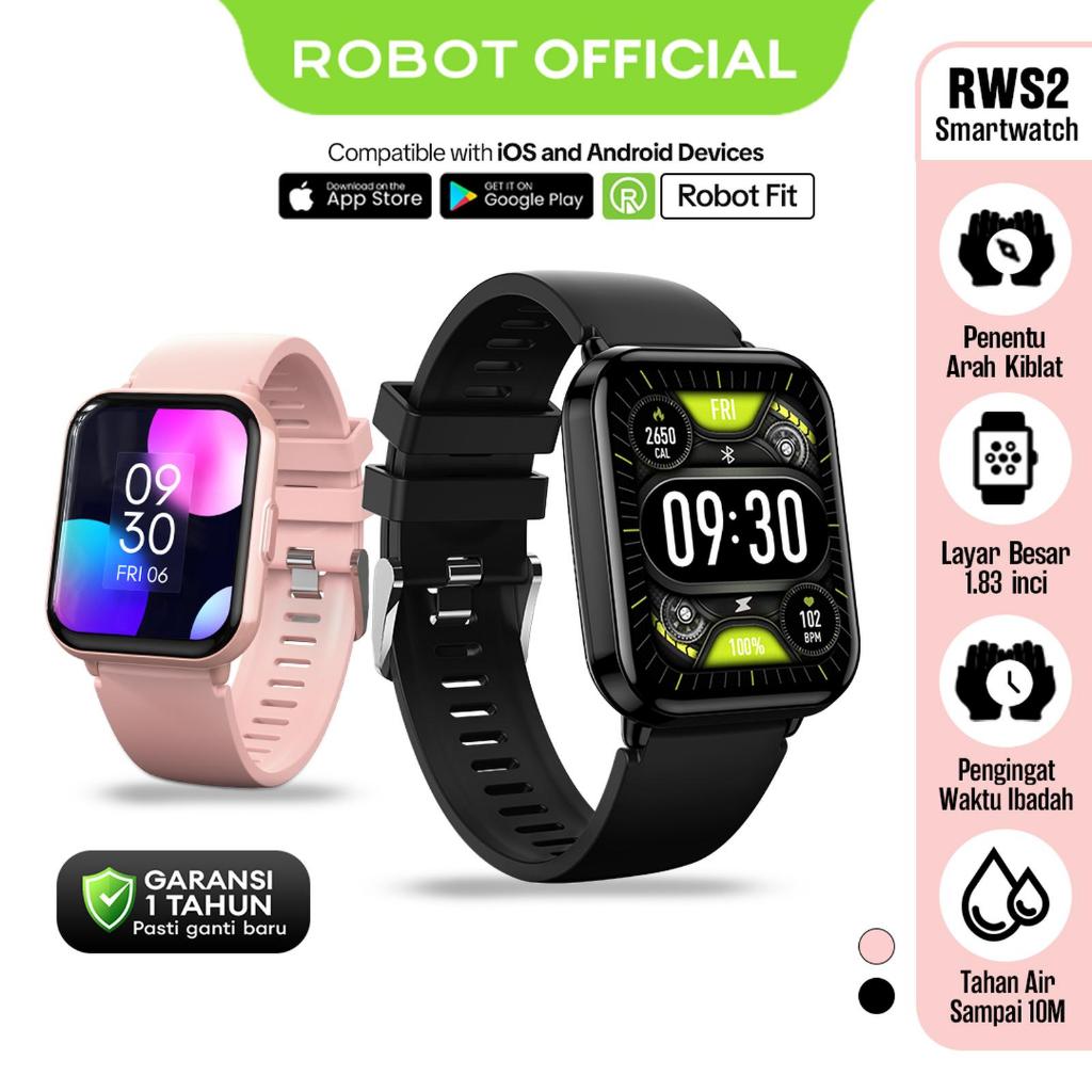 Pekanbaru Robot Rws2 Smartwatch Jam Tangan Pintar Tahan Air Hingga Kedalaman 10 Meter Muslim & Sport Friendly Layar 1.83 Inch - Garansi 1 Tahun