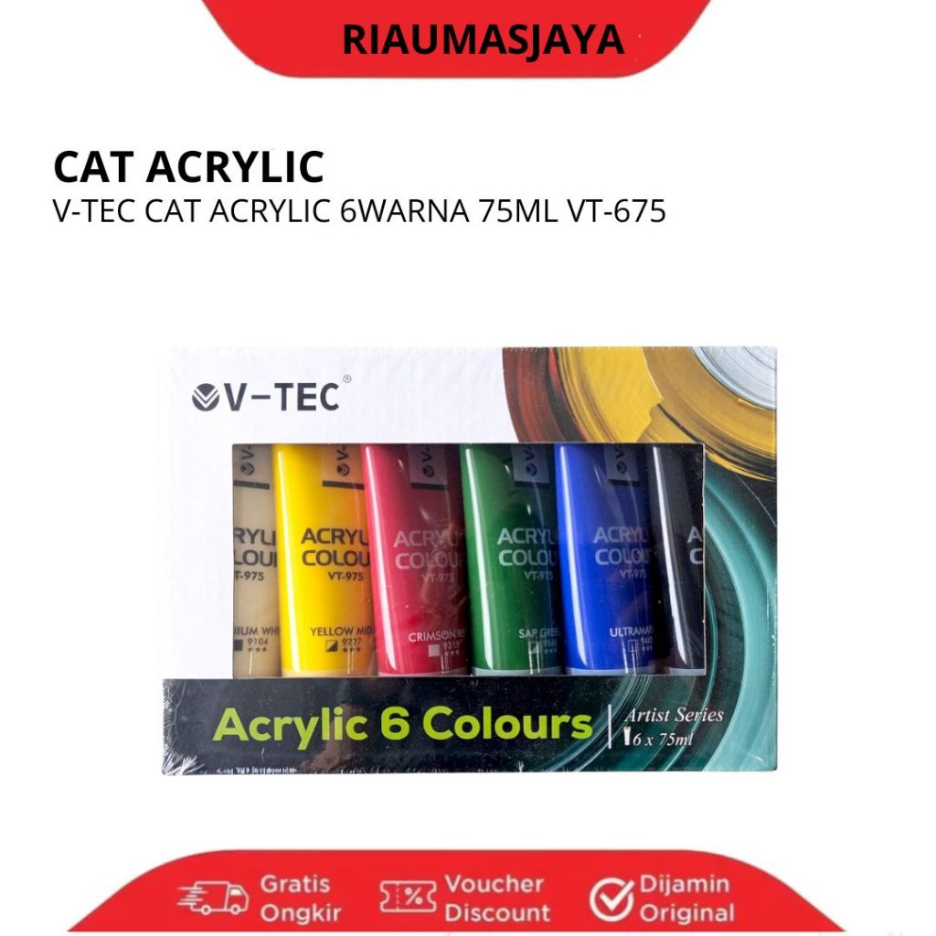 Pekanbaru V Tec Acrylic 75Ml X 6 Warna Cerah/Vt-675A/V-Tec Jumbo Acrylic Colour 75Ml