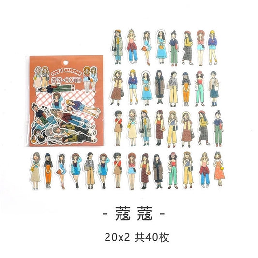 Pekanbaru 40 Pcs Sticker Wardrobe Character Stylist OOTD Stiker Scrapbook Jurnal Bujo DIY Bahan Kertas