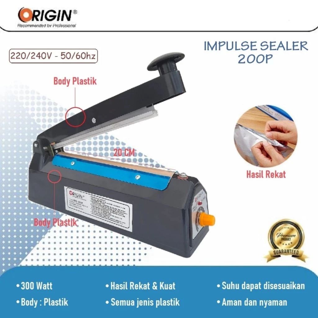 Pekanbaru Alat Pres Plastik Alat Perekat Plastik Mesin Press Plastik Impulse Sealer Origin 200P - 20cm (300W)