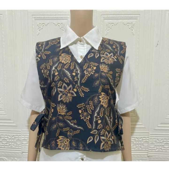 Pekanbaru Rompi Wanita Modern Tali Samping Vest Batik Leher V