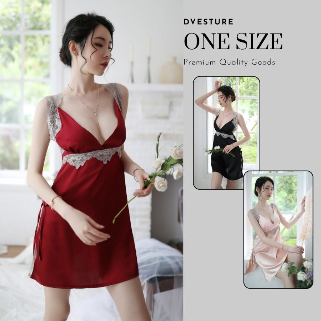 Pekanbaru Lingerie Dress Set D-28 Deep V-Neck Baku Tidur Dinas Wanita Dewasa