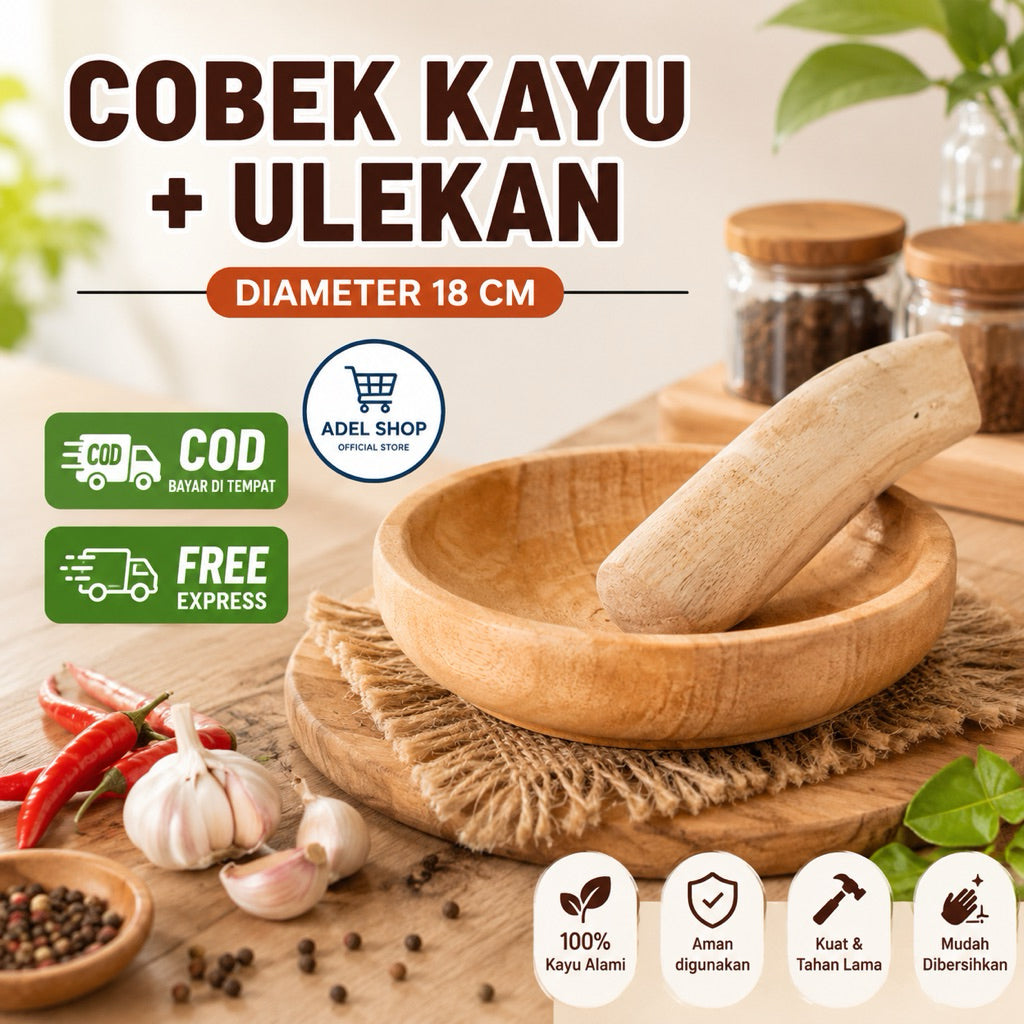 Pekanbaru cobek kayu plus ulekan ukuran 19 cm / Cobek Ulekan sambal