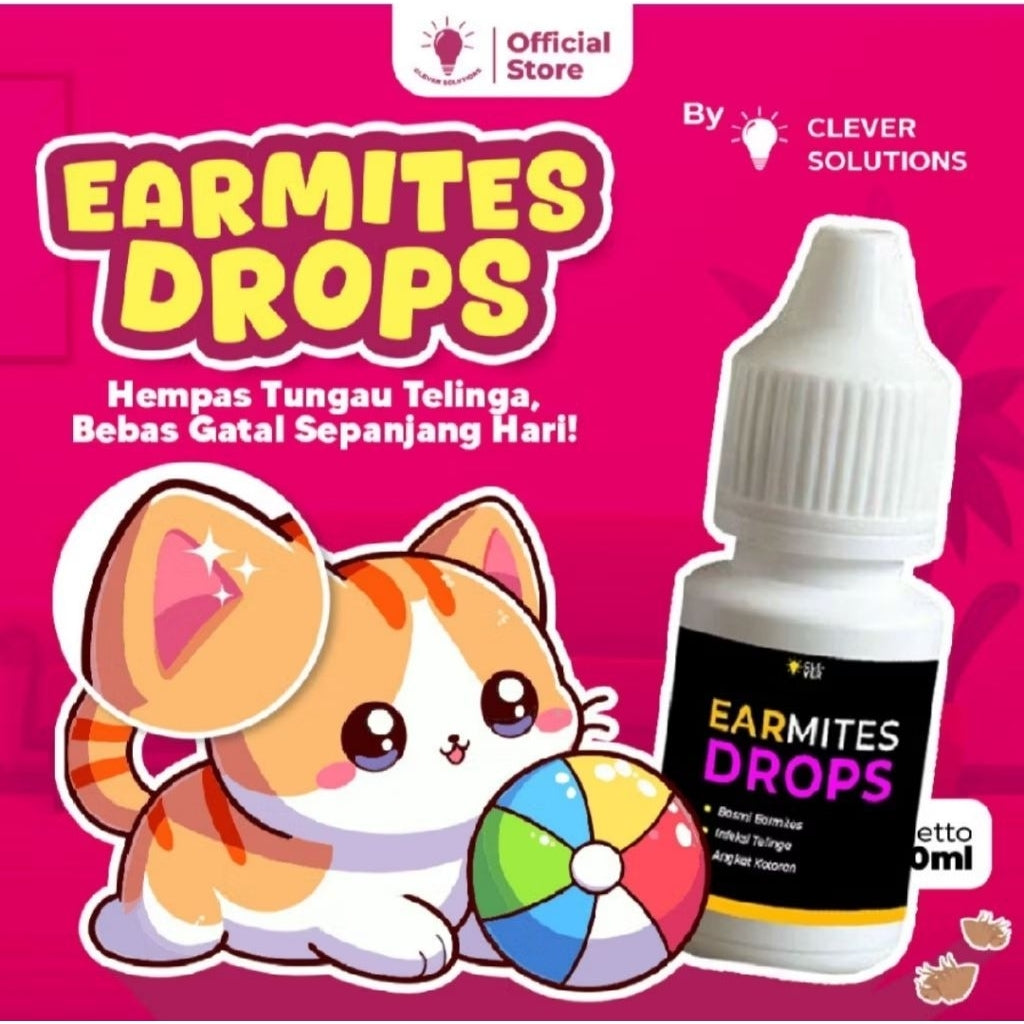 Pekanbaru EARMITES DROPS Obat Telinga Kucing – Obat Infeksi, Gatal, Iritasi dan Radang Telinga