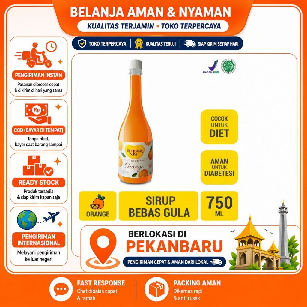 Pekanbaru 750ml Tropicana Slim Sirup Jeruk Bebas Gula, Rasa Segar, Aman untuk Diabetes Orange