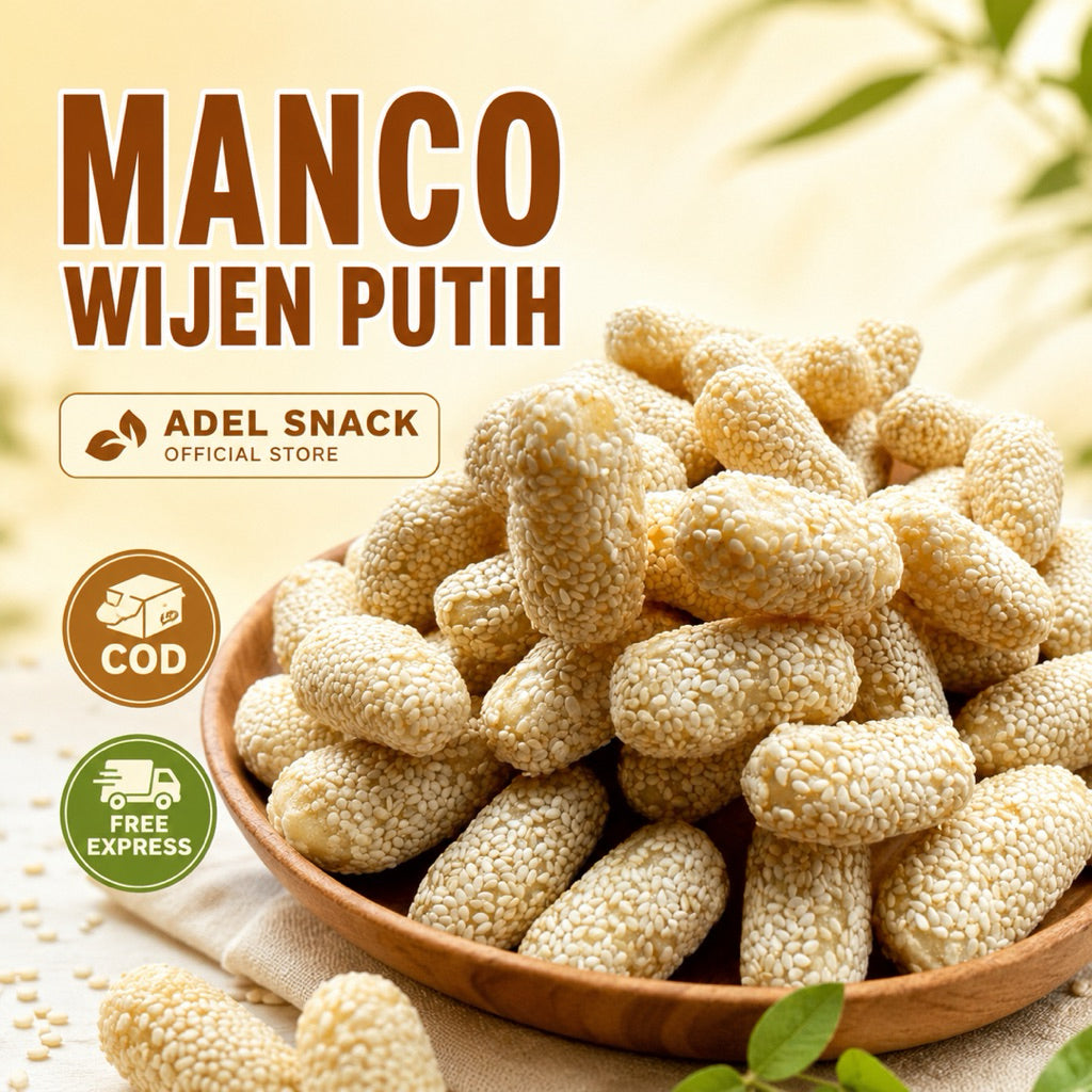 Pekanbaru (500 gram ) Manco Wijen Putih / Kue Manco Wijen Snack Cemilan Wijen Putih Enak dan Renyah 250gr-500gr(MANCO PUTIH)