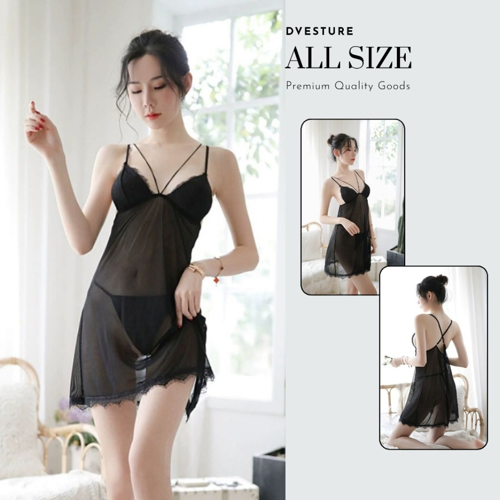 Pekanbaru Lingerie Dress Set D-21 Tali Silang Baju Tidur Dinas Wanita Dewasa