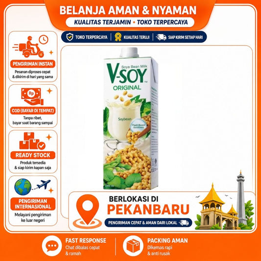 Pekanbaru 1 Liter Soya Bean Drink Soybean V-Soy Soy Milk Original UHT 1L / UHT 1 Liter Halal