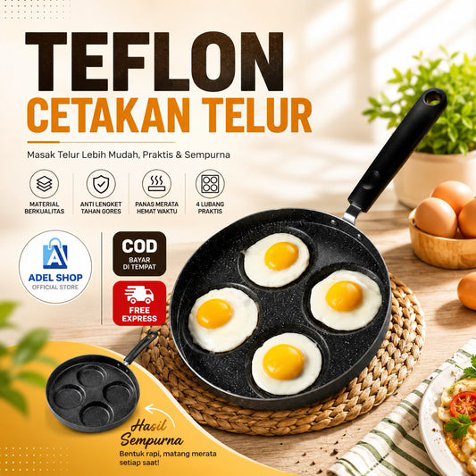 Pekanbaru CETAKAN TELUR TEFLON ANTI LENGKET/CETAKAN 4 LUBANG/PANCI WAJAN PENGGORENGAN TELUR VD