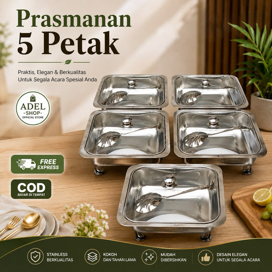 Pekanbaru (FREE BUBBLE+DUS) 5 PETAK  PRASMANAN  set tutup full kaca isi 1 set 5 petak tanpa sendok(5 PETAK PRASMANAN)