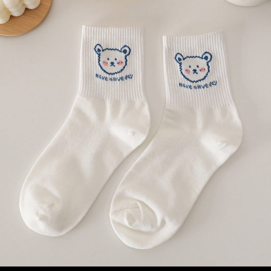 Pekanbaru Kaos Kaki Cartoon Putih Bear Rabbit Women Socks Kaos Kaki Berkualitas Putih Kaus Kaki Lembut Korean Style