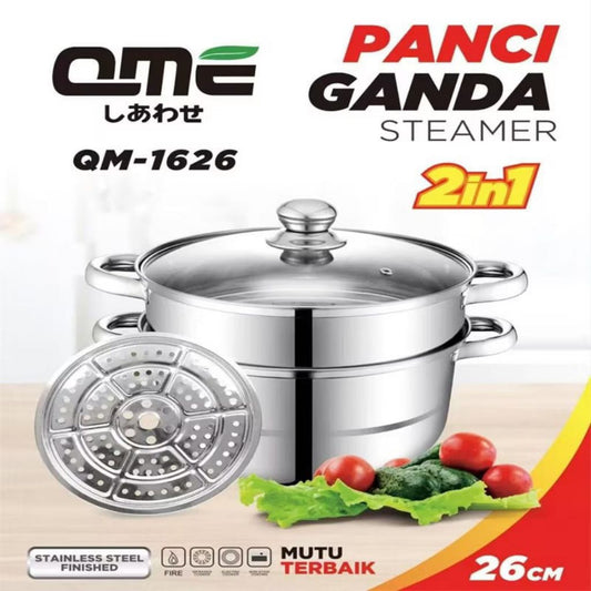 Pekanbaru Panci Ganda Kukus Rebus 2 Susun 26cm Stainless Stell Anti Karat Bisa Kukus dan Rebus( Panci Ganda)