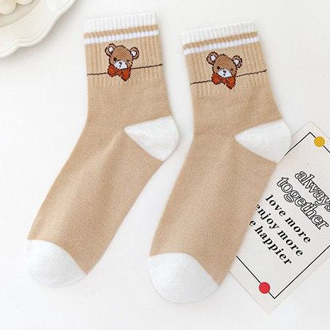 Pekanbaru Kaos Kaki Panjang Teddy Bear Brown Chocolate White Import Sock Beruang Square Coklat Putih High Quality Korean Style