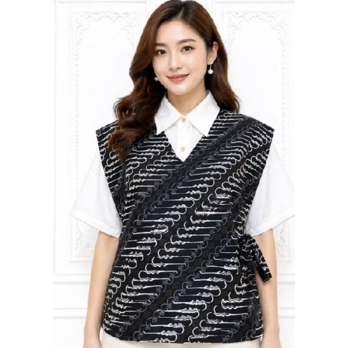 Pekanbaru Rompi Wanita Modern Tali Samping Vest Batik Leher V