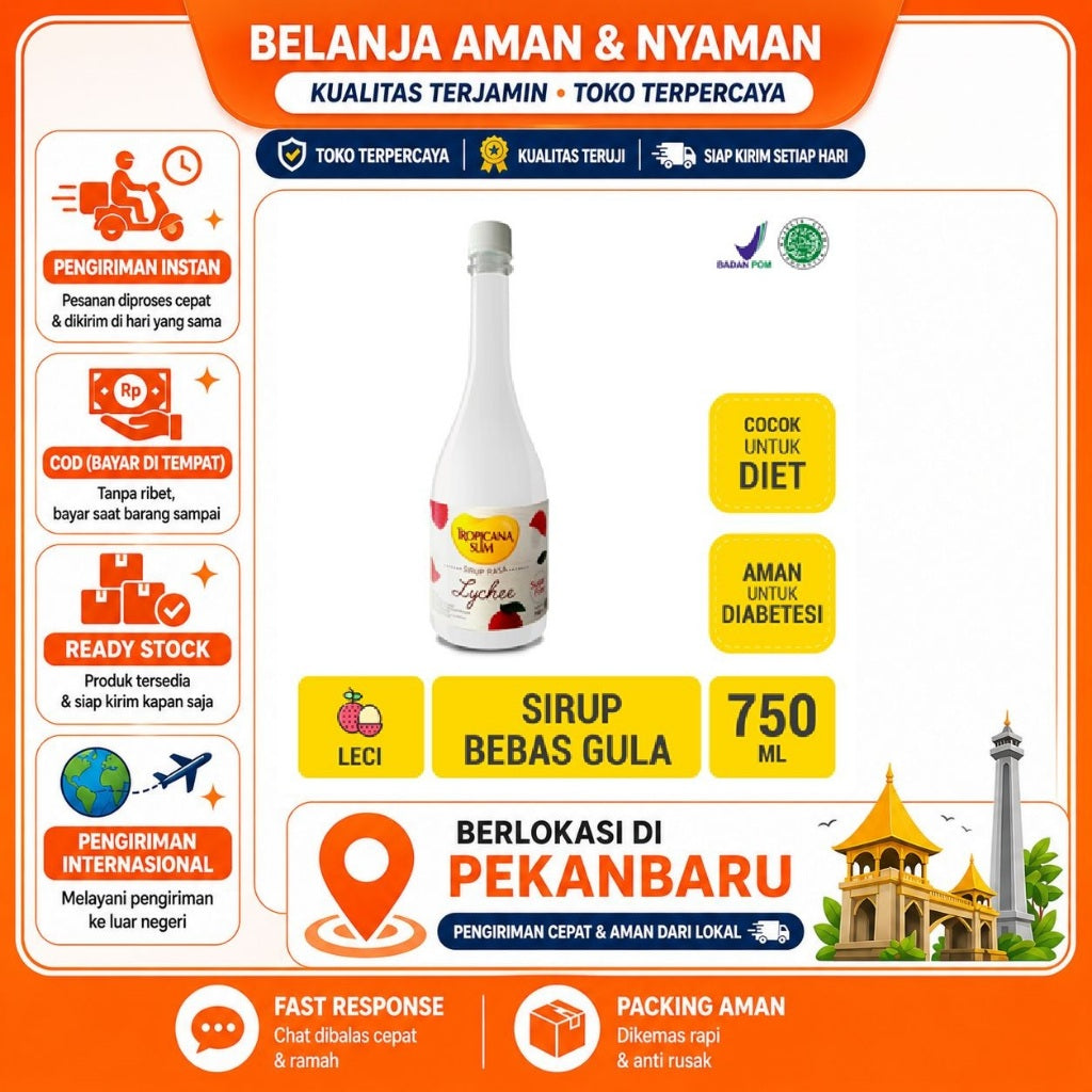 Pekanbaru 750ml Tropicana Slim Sirup Leci Bebas Gula Kemasan Botol Kaca Elegan Lychee Syrup