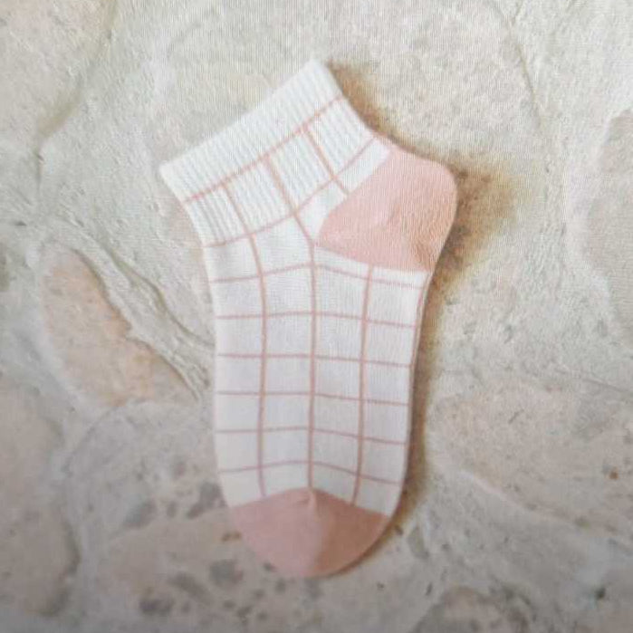 Pekanbaru Kaos Kaki Pink Square Kotak Women Socks Import Kaos Kaki Catur Berkualitas Kaus Kaki Pendek Lembut Korean Style