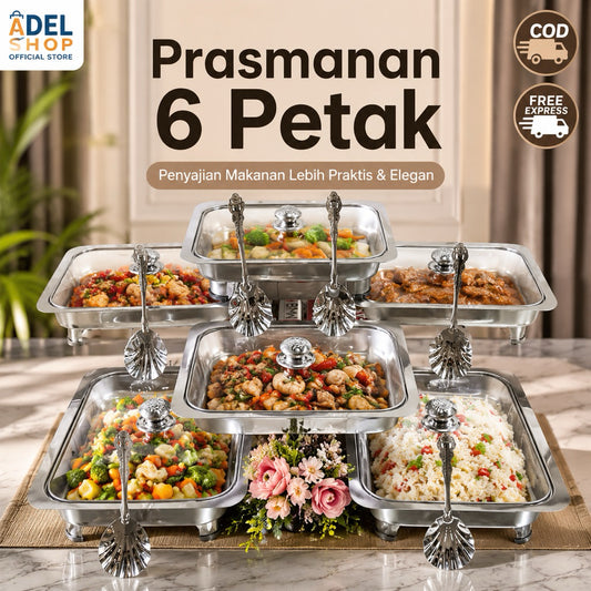 Pekanbaru ( Free Bubble + DUS) 6 PETAK Prasmanan Set Wadaha Makanan 6 Petak prasmanan Tanpa Sendok