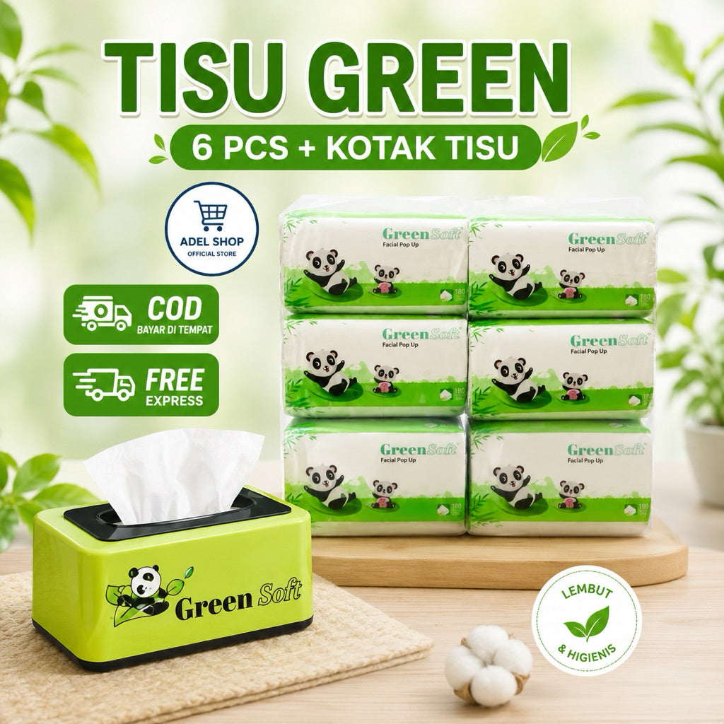 Pekanbaru ( 1 Paket isi 6 tisu + Kotak Tisu) TISSUE GREEN SOFT FACIAL POP UP 130 SHEETS/TISU KOTAK SUPER HALUS