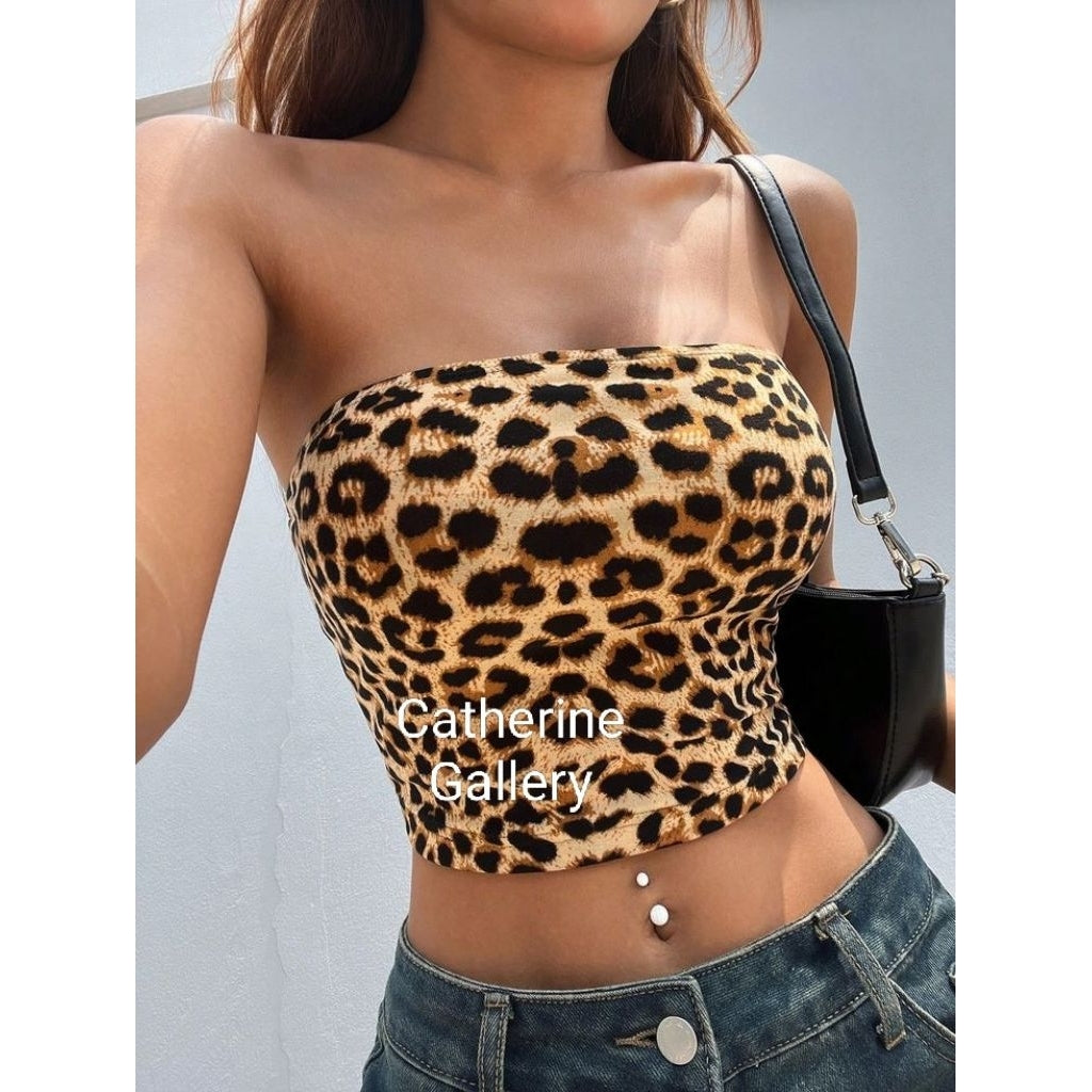 Pekanbaru Atasan Crop Top Motif Leooard