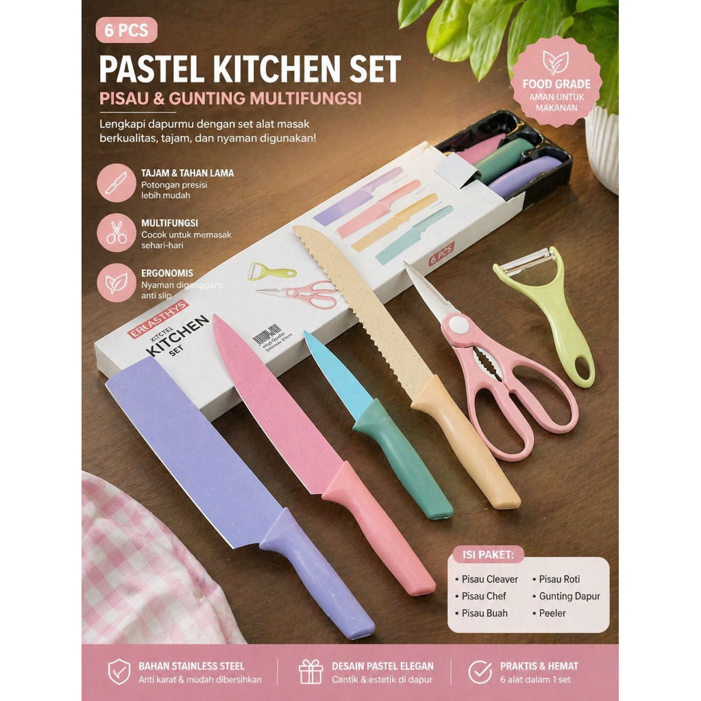 Pekanbaru Pisau Set keramik warna Stainless Steel Knife Set 6 in 1 Pisau Anti Lengket Anti Karat tanpa talenan