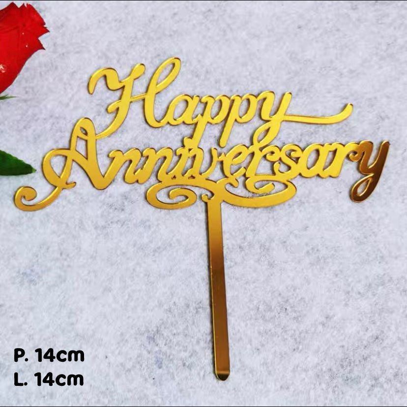 Pekanbaru Cake Topper Akrilik Happy Anniv / Happy Valentine / Happy Wedding (Instan Only)