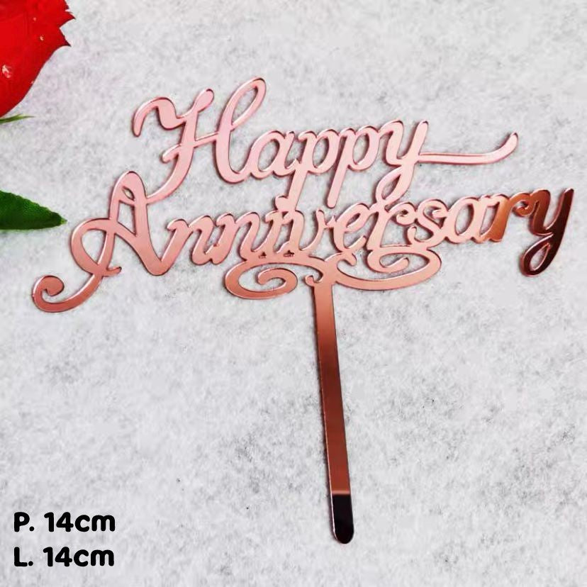 Pekanbaru Cake Topper Akrilik Happy Anniv / Happy Valentine / Happy Wedding (Instan Only)
