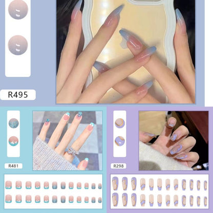 Pekanbaru (24Pcs Free Lem) Kuku Palsu Murah Tahan Air Fashion Nail Art 3D Korea Fake Nails Manicure