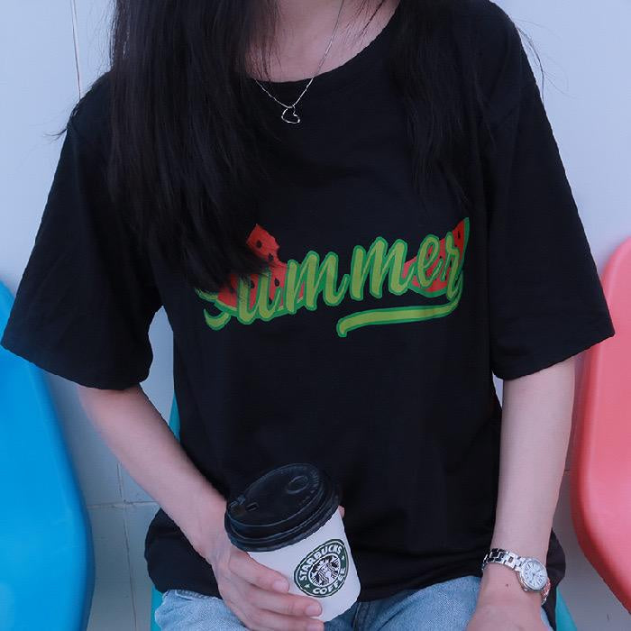 Pekanbaru Kaos Oversize Watermelon Summer T-shirt Warna Terang Semangka Hijau Merah Calligraphy Baju Couple Unisex Segar Hitam Putih Simple Berkualitas Korean Style