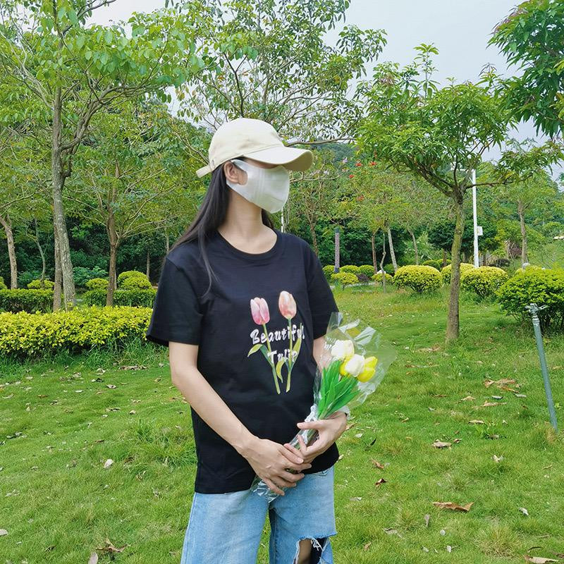 Pekanbaru Kaos Sablon Bunga Polos Beautiful Tulip Hitam Putih Pink Tulip Flower Berkualitas T-shirt Couple Unisex Korean Style