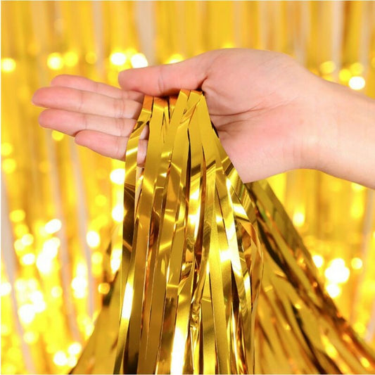 Pekanbaru HR- TIRAI PESTA Ulang Tahun Tirai Rumbai Plastik Chrome Foil 100 x 200 Cm Foil Curtain Backdrop Curtain Selinger Metalik Import Murah