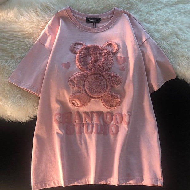 Pekanbaru Kaos Oversize Bulu Bear Chanyoou Studio T-shirt Beruang Bulu Lembut Berkualitas Soft Color Putih Pink Baju Unik Cute Tshirt With Soft Fluffy Fur Kaos Couple Unisex Korean Style