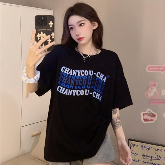 Pekanbaru Kaos Oversize Korea Chanycou-Cha Simple Aesthetic Gradasi Biru Ungu Soft Bayangan Shadow T-shirt Couple Unisex Berkualitas Korean Style
