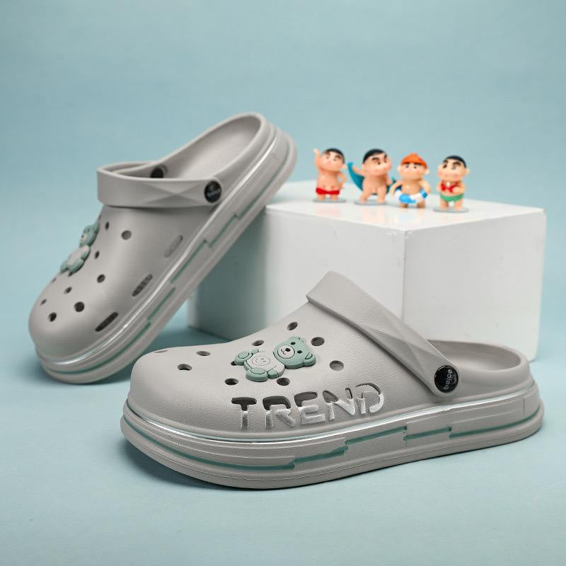 Pekanbaru Sandal Baim Pria Buaya Trend Beruang Monochrome Hitam Putih Abu-Abu Size Besar Free Jibbitz Gambar Bear Unique Male Sandals Anti Slip EVA Anti Air Korean Style