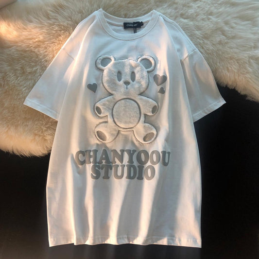 Pekanbaru Kaos Oversize Bulu Bear Chanyoou Studio T-shirt Beruang Bulu Lembut Berkualitas Soft Color Putih Pink Baju Unik Cute Tshirt With Soft Fluffy Fur Kaos Couple Unisex Korean Style