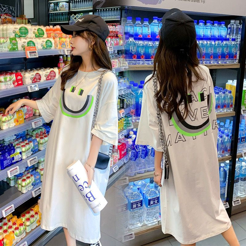 Pekanbaru Dress Kaos Oversize Bentuk Smile Black Live Matter Hitam Putih Neon Smily Baju Terusan Panjang Santai Simple Unik Elegan Berkualitas Emoticon Senyum Lengan Pendek Korean Style